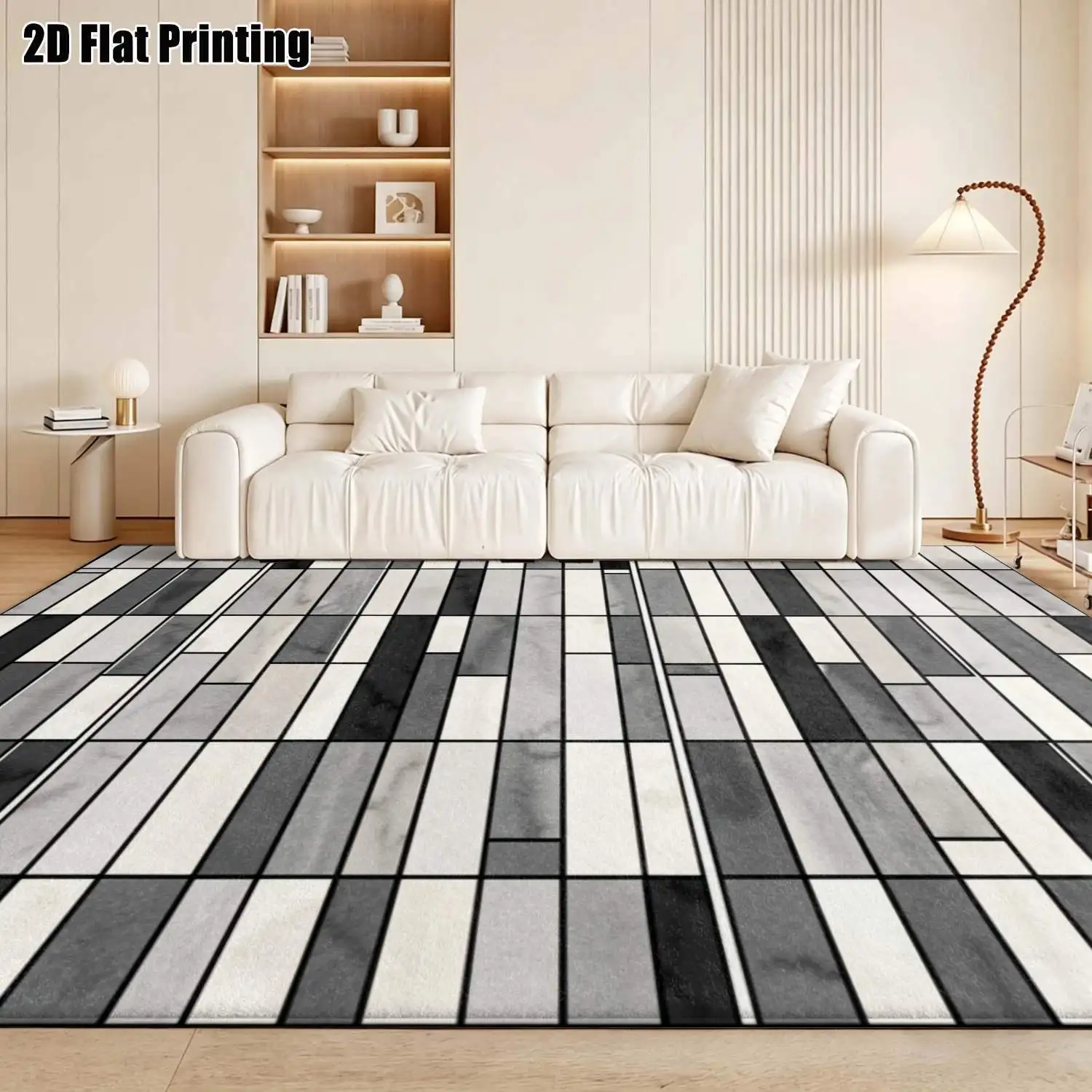 1Pc 2D Printed Geometric Stripe Carpet, Black White Gray Modern Simple Instagram Style Floor Mat, Washable for Home Decor, Multi-Size, Suitable for Entryway Dining Room Living Room Bedroom