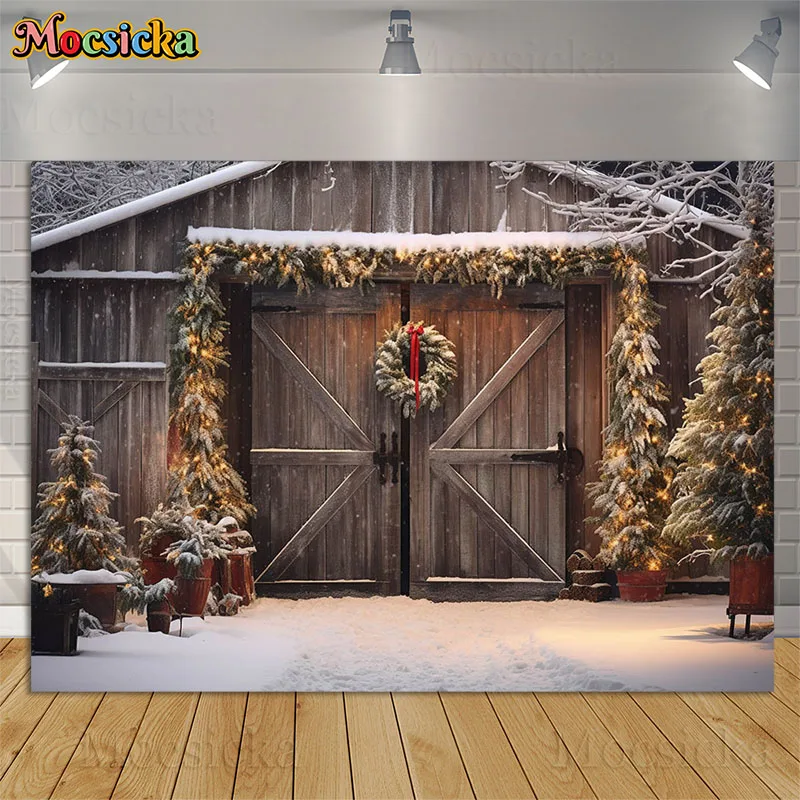 

Winter Christmas Photography Background Brown Rustic Wooden Planks Snowy Xmas Props Kids Family Portrait Backdrops Photo Studio