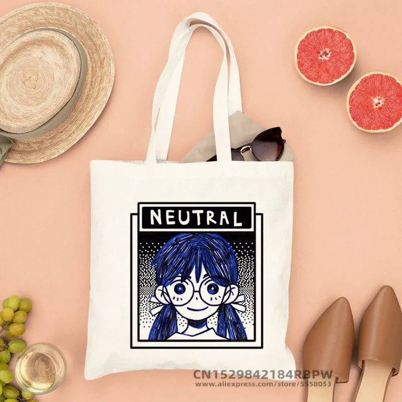 Omori Game Ladies Handbags Cloth Canvas Anime Neutral Cat Shopping Bag Canvas Bags Shopper Security Bag Reusable Shopper Canvas