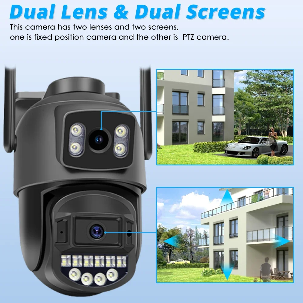 10MP Ultra HD Surveillance Camera Wifi Dual Lens 360 Outdoor Wireless IP Camera 5G Wifi CCTV PTZ Smart Home Security Protection