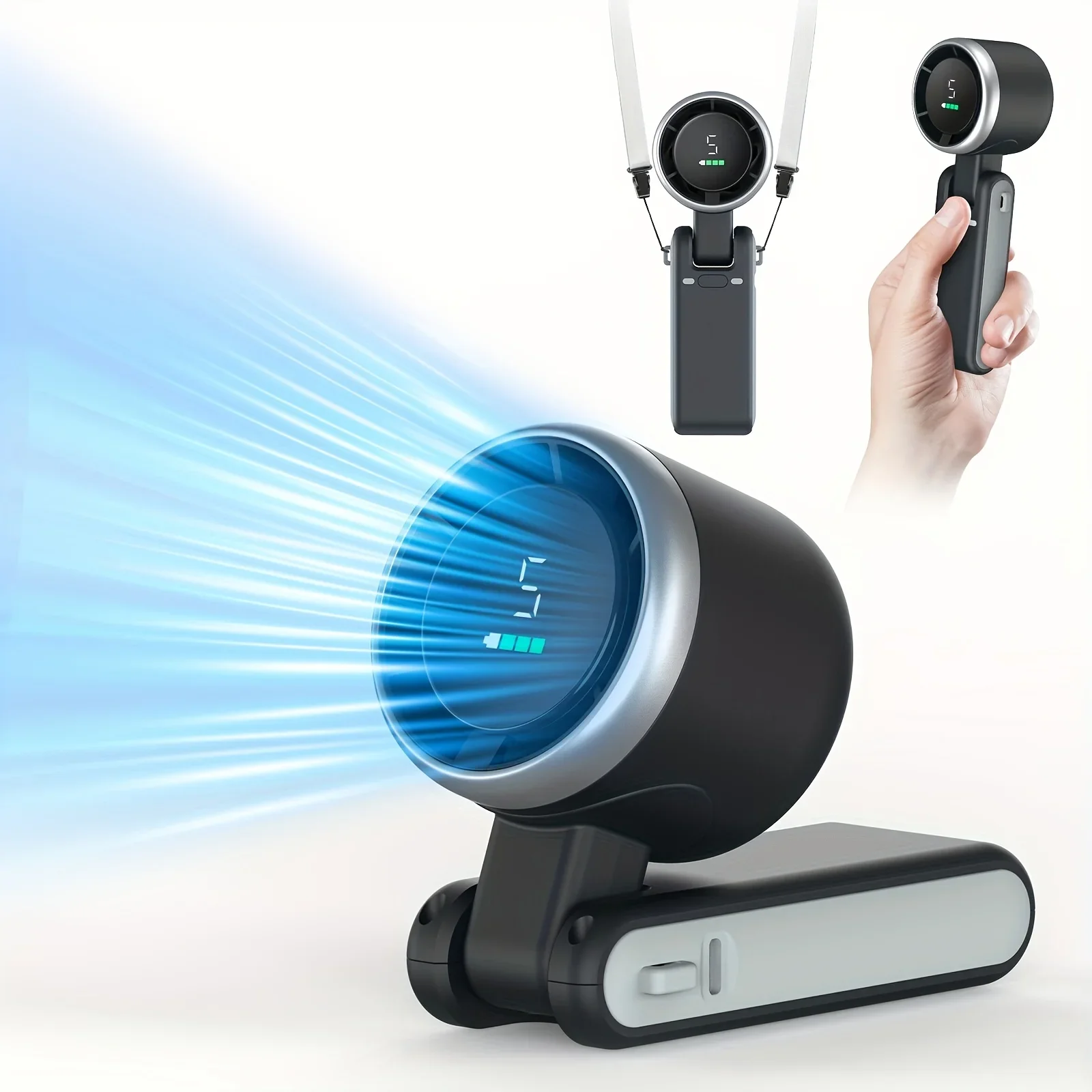 Neuer Hängender Halsventilator für Draußen 180 Grad Faltbarer Desktop Mini-Ventilator Handgehaltener Faltbarer Hochgeschwindigkeits-Turbo-Ventilator