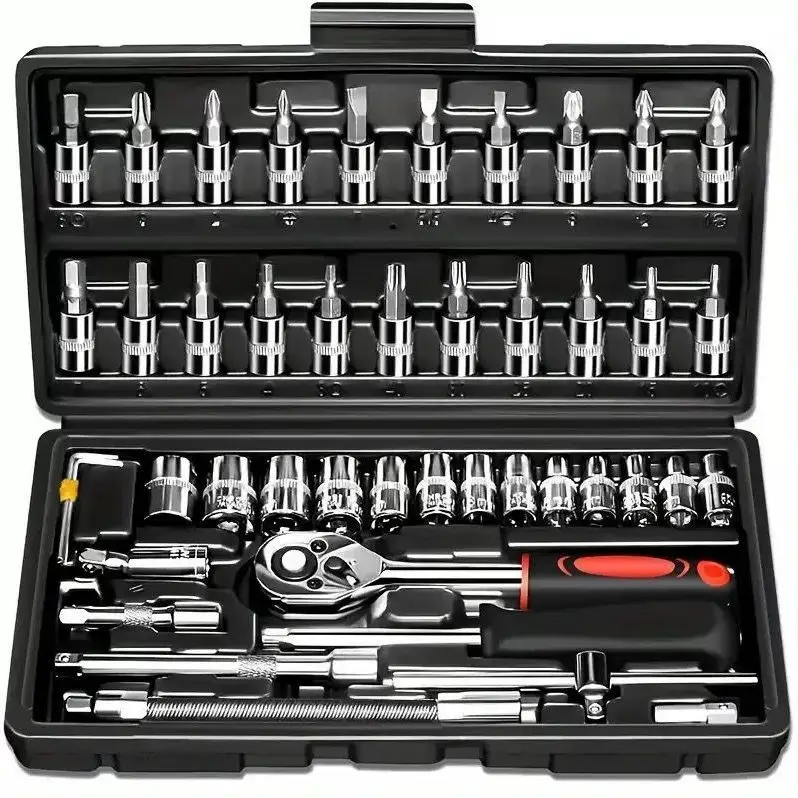 46 Pieces Ratchet Wrench, Hand Tool Set, Socket Wrench, Car Screwdriver, Household Toolbox Set.