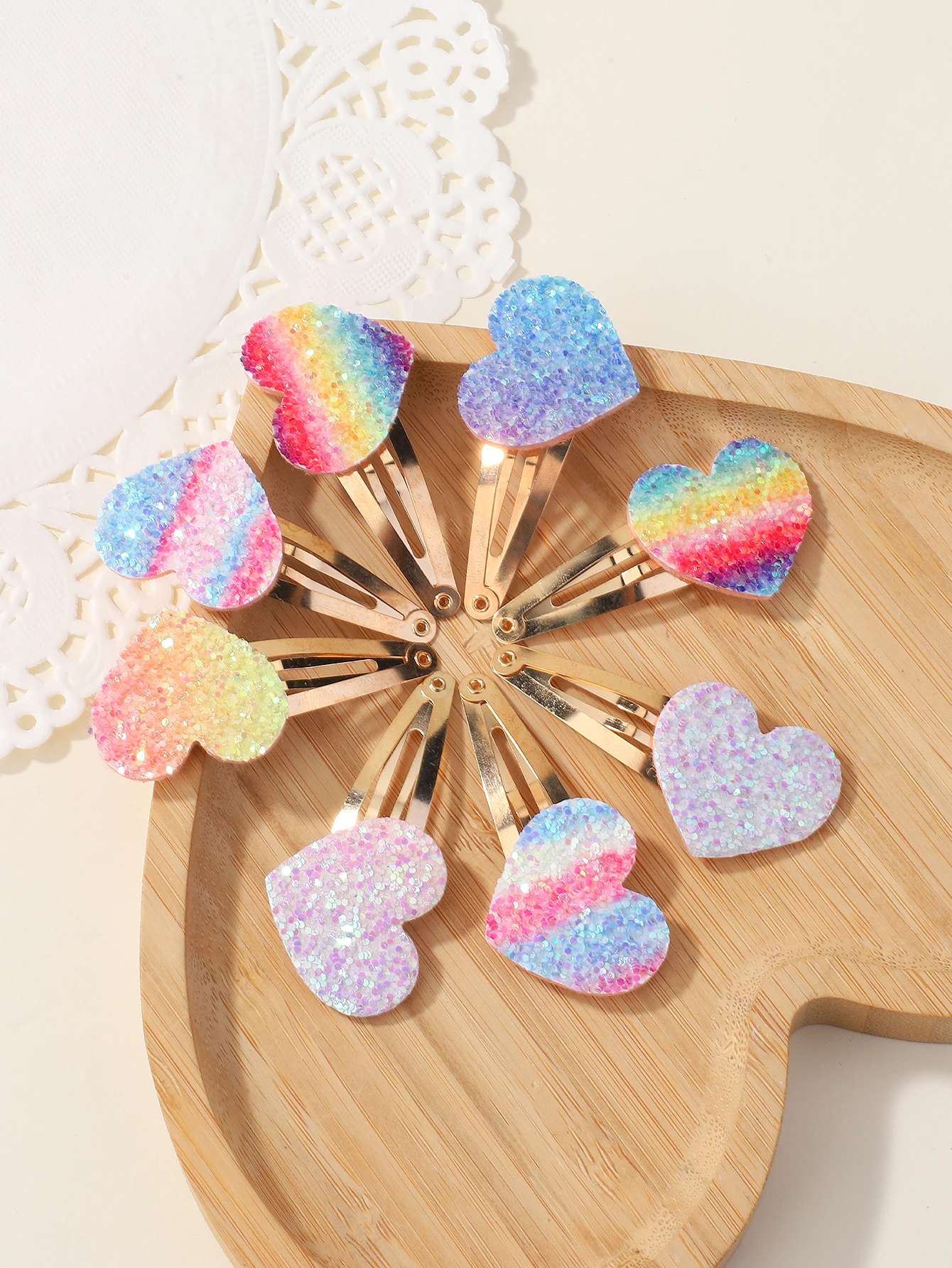 8Pcs Fashion Glitter Rainbow Flower Rabbit BB Handmade Hairpins For Cute Girls Hair Clips Barrettes Headwear Hair Accessories