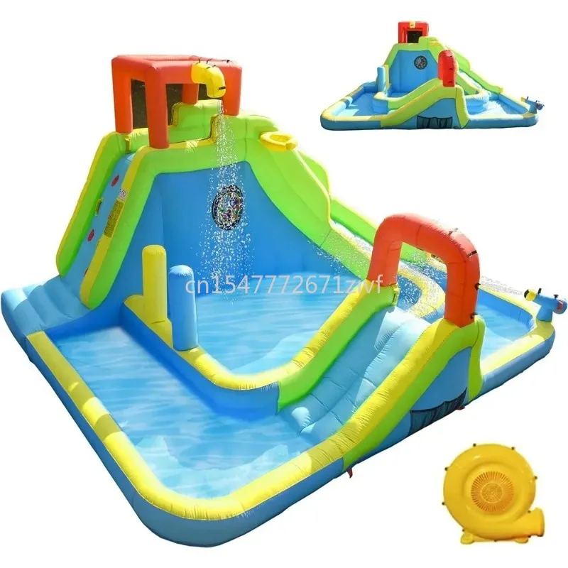 

Inflatable Water Slide Park, Featuring Two Swimming Pools and Trampoline Rooms with Slides
