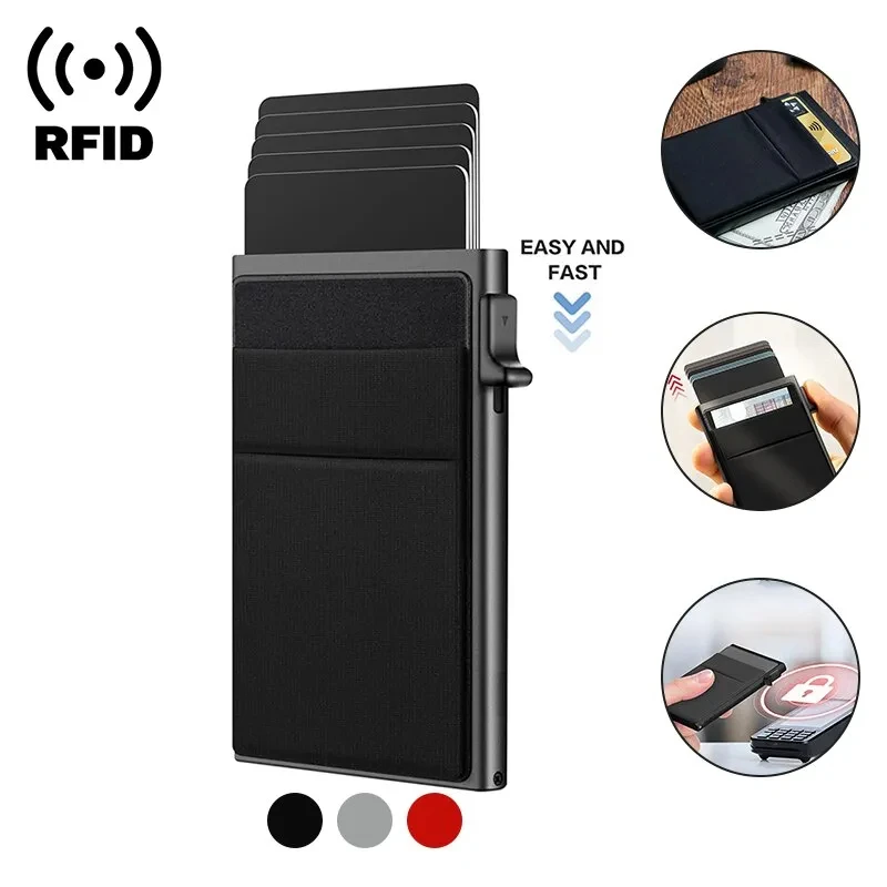 Rfid Wallet Card Holder Metal Thin Slim Men Women Wallets Pop Up Minimalist Wallet Small Credit Card Holder Purse Metal Vallet