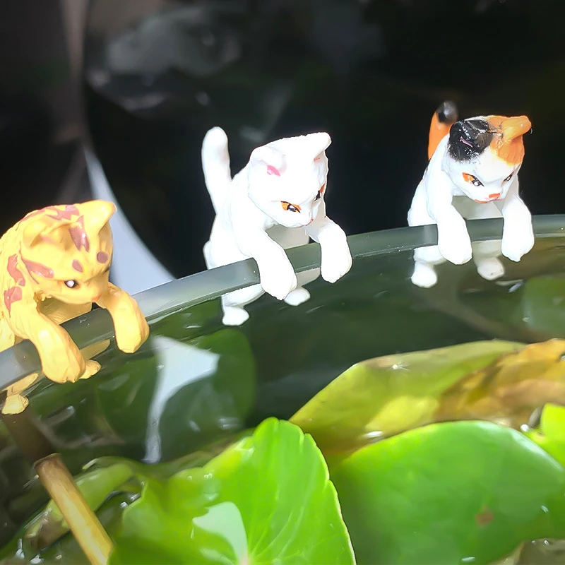 Cartoon Cat Shape Fish Tank Ornament Cute Cat Figure Fish Tank Decoration Cat Sculpture Aquarium Tank Landscaping Decoration