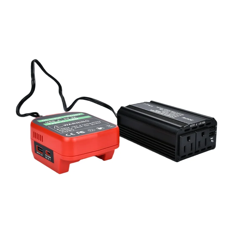 BNVN-배터리 18V ~ 110V 300W 전원 인버터 DC 어댑터, AC 콘센트 2개 자동차용 USB 포트 2개 포함