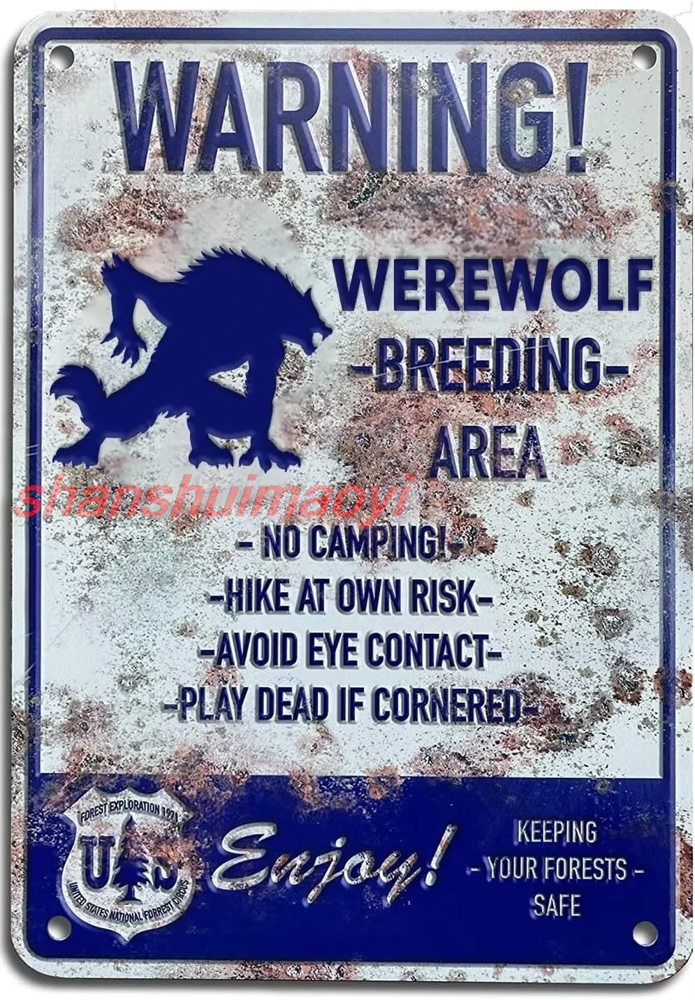 Retro Werewolf Breeding Area Tin Sign Werewolf Warning Plaque Wall Decor Gift For Garden Men Cave Garage Farm Cafe Libr shan