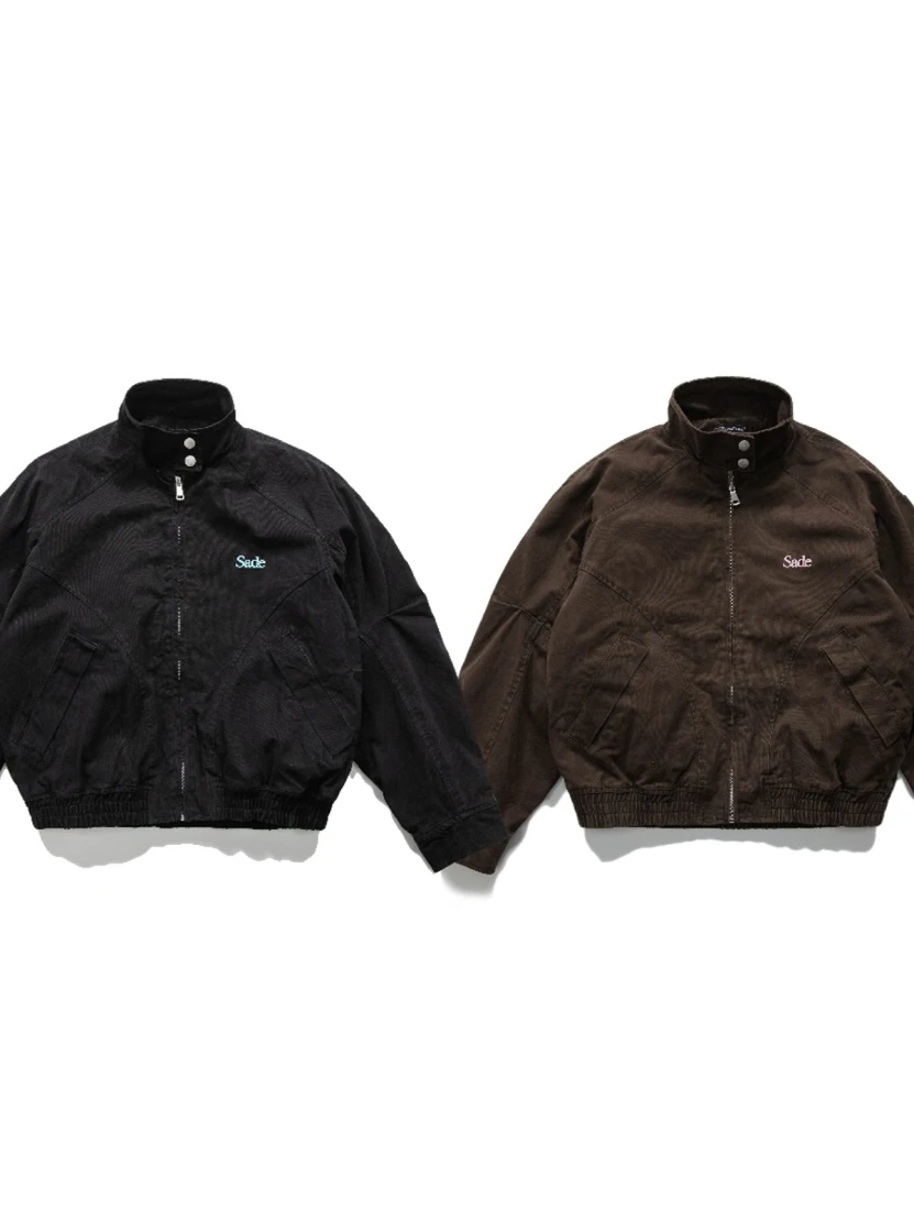 

Loose Fit Pure Cotton Workwear Jaet Men's Spring Season Faion Brand Embroidery Retro Sle Stand Collar Outerwear Coat