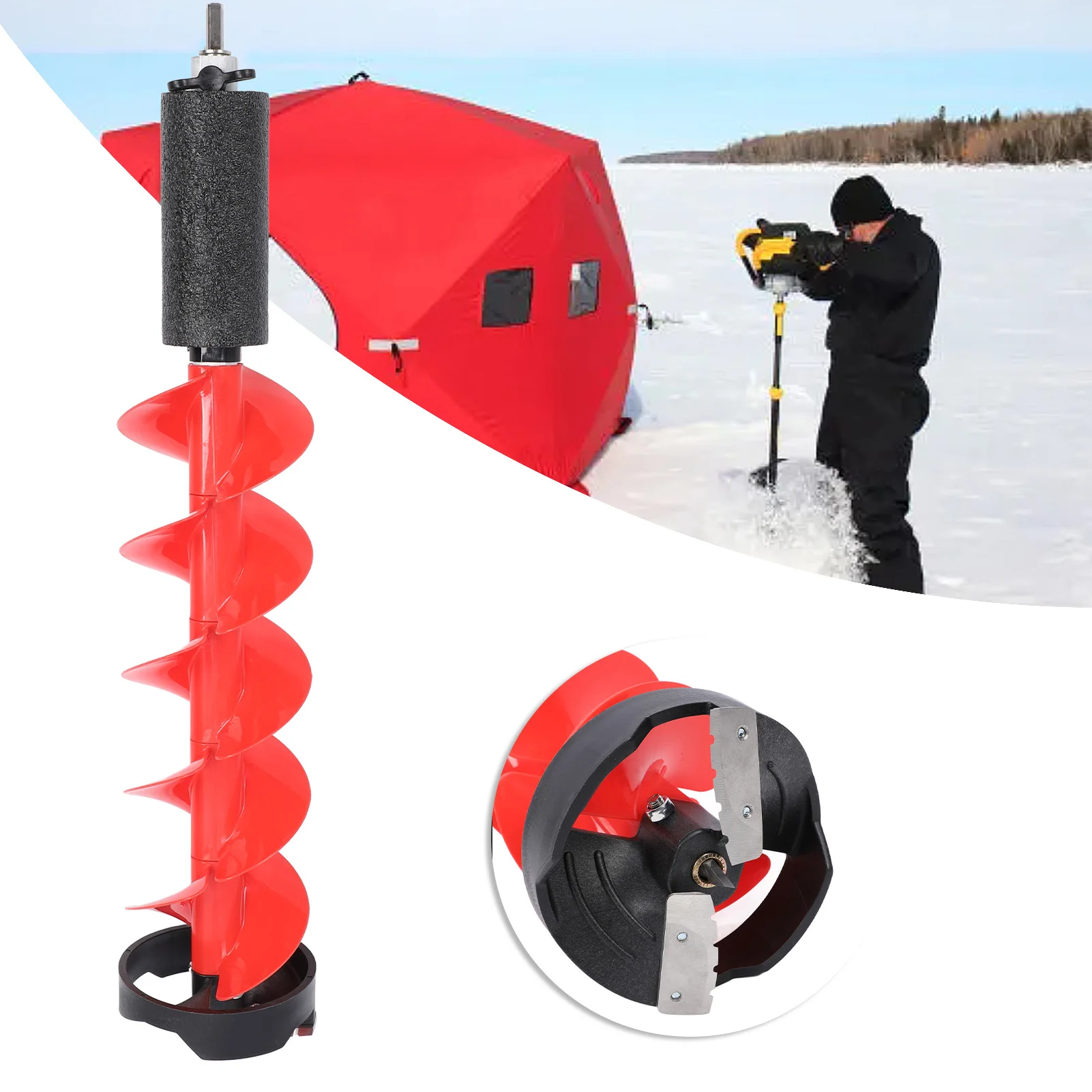 Ice Auger 8in Diameter 28in Length Electric Ice Auger Drill Bit with Floating Device for Deep Waters Ice Drill Auger Ice Auger
