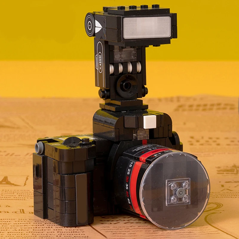 Hračka pro děti černá blesk lehký pokročilý digitální SLR kamera stroj 3D modelka DIY mini bloků cihly stavba