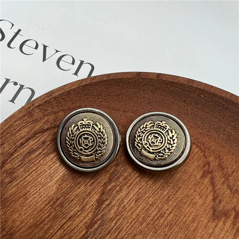 FCXDG 10pcs British Retro Clothes Buttons Ear of Wheat Crown Pattern Metal Buttons Suit Uniform Jacket Coat Decoration Buttons