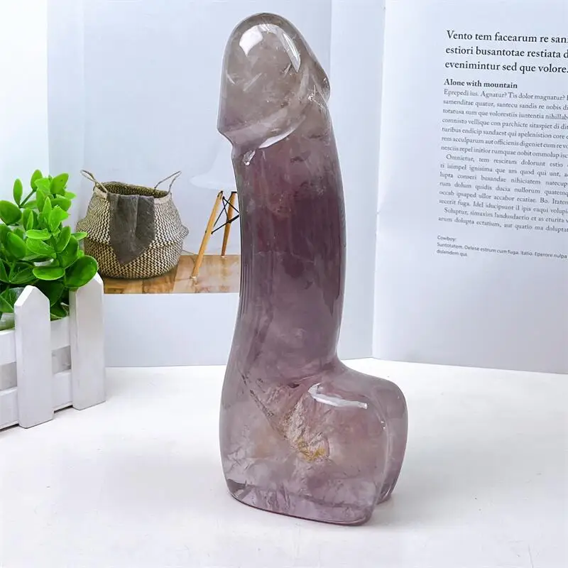 20cm Natural Amethyst Penis Carving Crystal Wand Hand Carved Massage Stick Healing Gemstone For Women Gift 1pcs