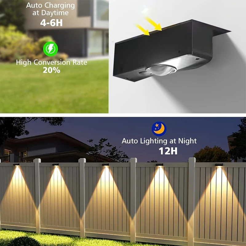 Outdoor LED Wall Lamps Solar Power Waterproof Garden Fence Flood Lights for Deck Railing Mailbox Balcony Decor