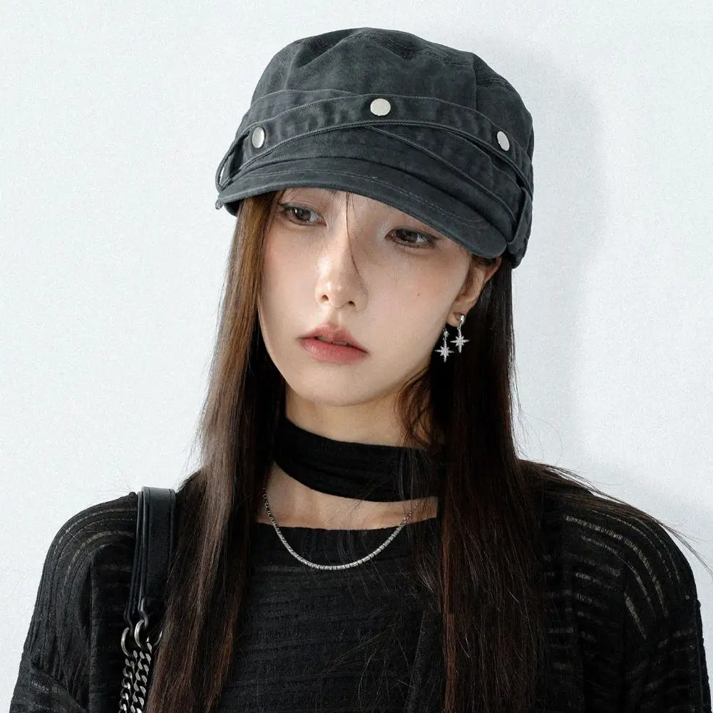 Persönlichkeitsvolle Baumwoll-Nietenmütze im Y2k-Koreanischen Stil, Reiterhut, Spice Girls Mode-Baskenmütze, Streetwear – Detail 9