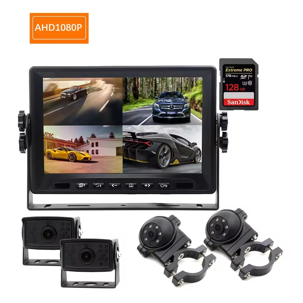 2026 Truck DVR 4 CH Quad Digital Video Recorder Backup Reverse Camera 7 Inch Rear View Monitor for Bus RV Trailer Vehicle