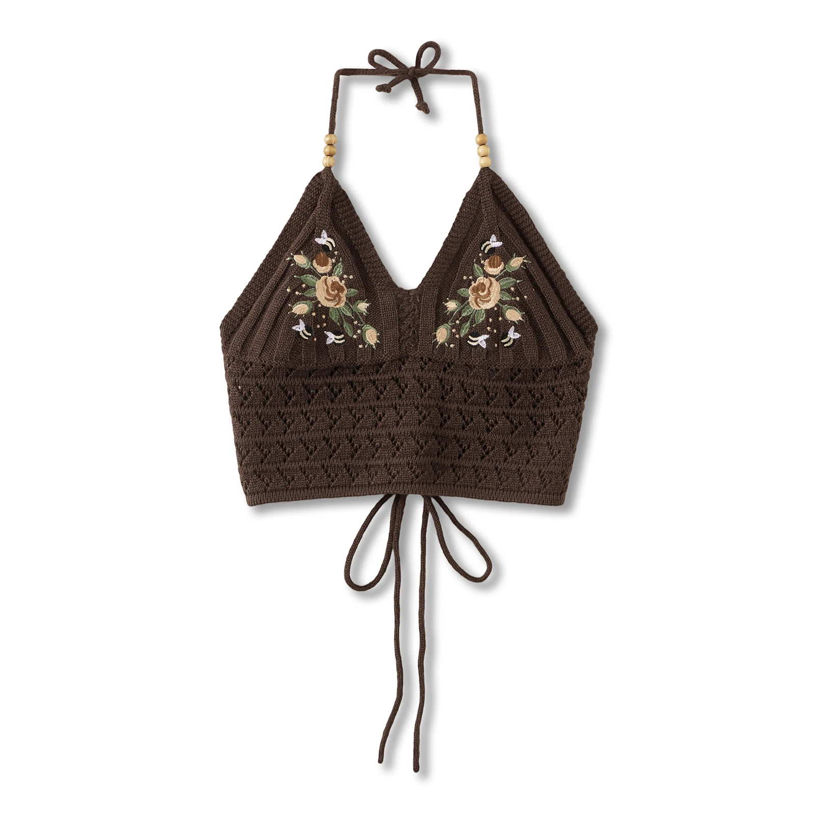 

Women's Print Knitted Halter Tops Stylish Hollow Details Flower Pattern Backless Sleeveless Vest for Summer