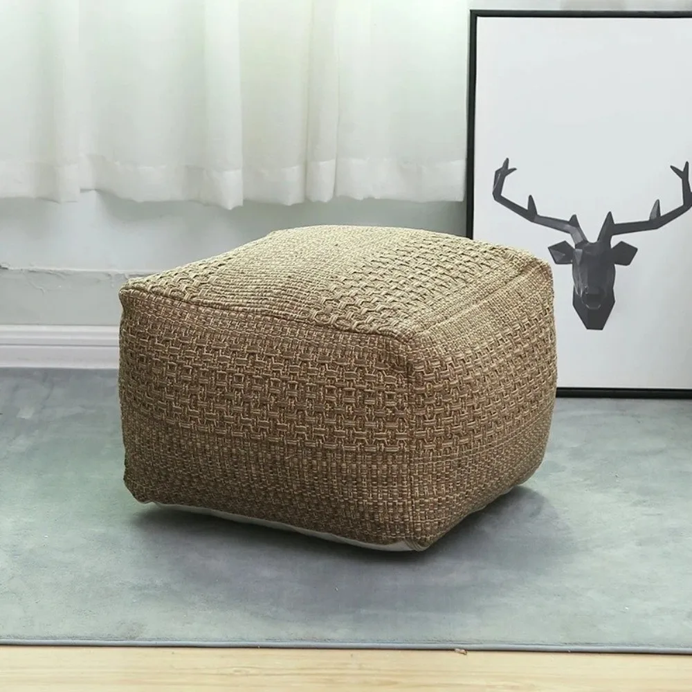 Multipurpose Thick Footstool Cover Color-Woven Jacquard Unstuffed Pouf Ottoman Handmade Nordic Seat Cushion Cover Living Room