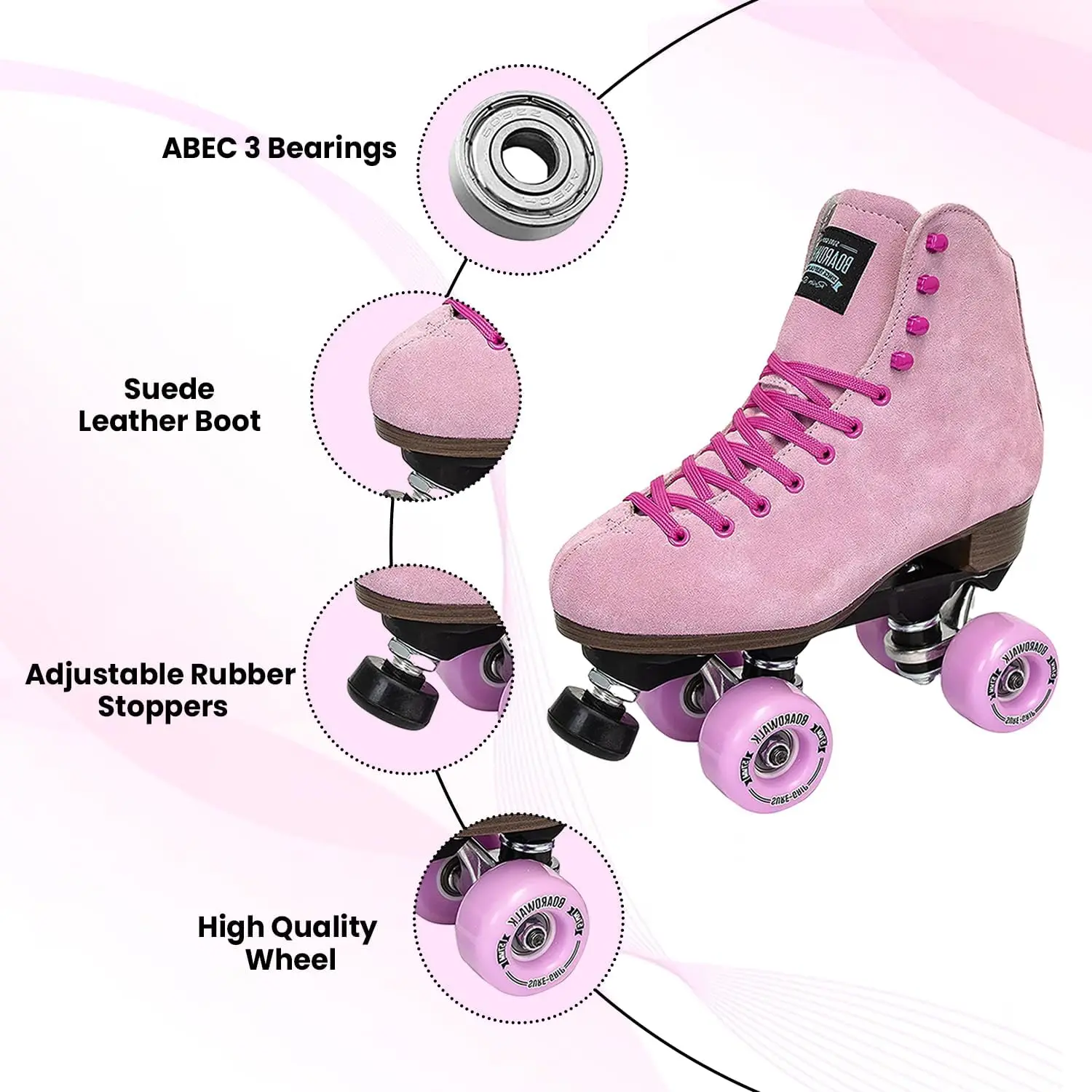 Promenade Unisex Outdoor Rolschaatsen-Retro Laarzen Met Suède Leer En Rubber-Abec 3 Lagers, Aluminium Trucks &