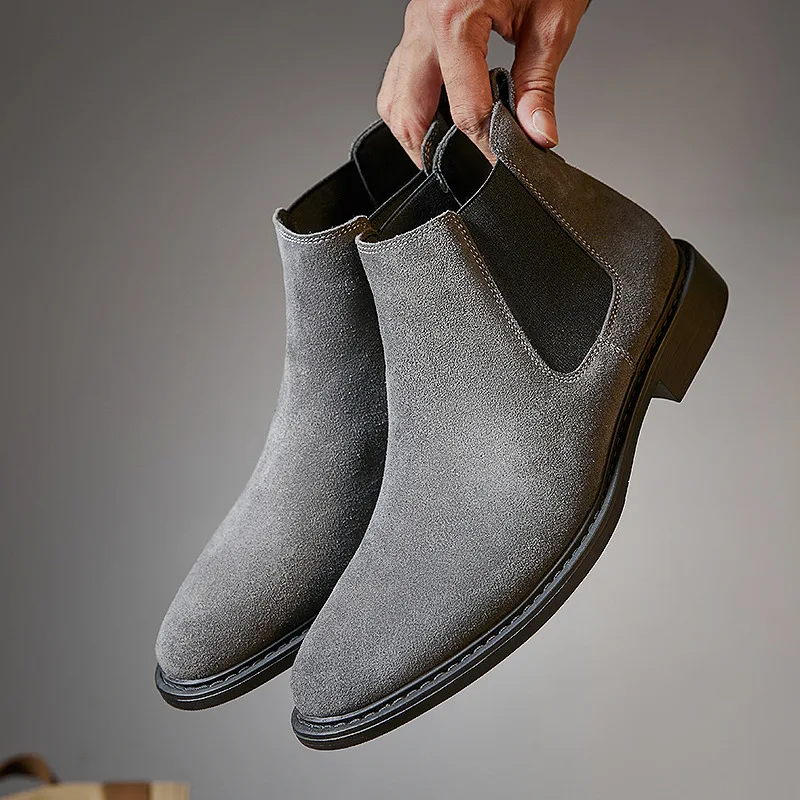 New Vintage British Men Casual Cow Suede Leather Shoes Business Outdoor Work Ankle Boots Tooling Chelsea Boots Big Size