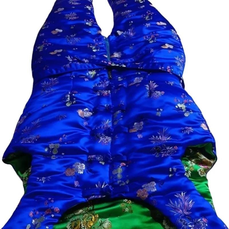 

Мужской атласный шелковистый на ощупь боди ручной работы, жилет с китайскими пуговицами и узлом на молнии, брюки с промежностью, комбинезон, женский хлопковый теплый ABDL