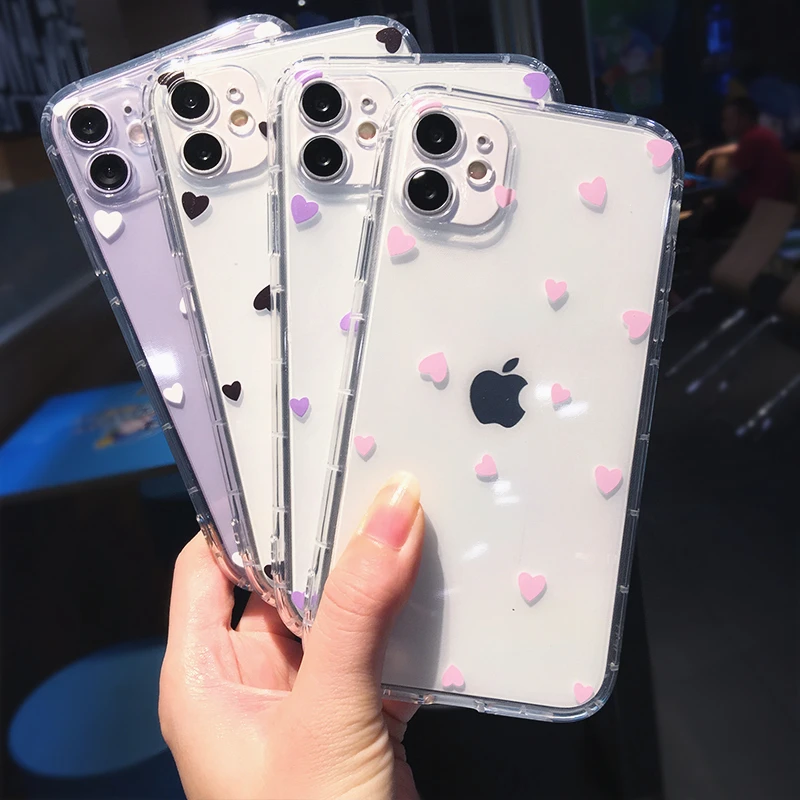 Fashion Love Heart Transparent Soft Phone Case For iPhone 11 13 14 Pro MAX X XS XR 12 Mini 7 8 plus SE2020 Cute Wave point Cover