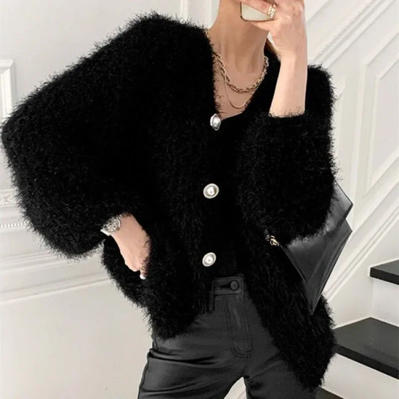 Autumn Furry Sweater Coat Tops Women Knitted Long Sleeve Ladies Cardigans Coats Fashion Casual Loose Woman Coat Tops 2023