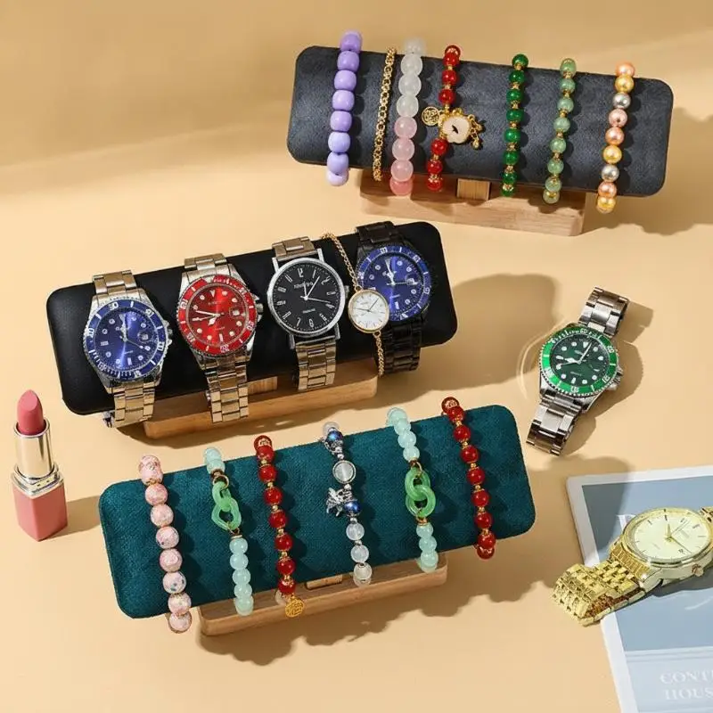 Jewelry Making Tools Wooden Base T‑shaped PU Leather Velvet Display Stand For Bracelet Bangle Watch Hairband Storage Organize