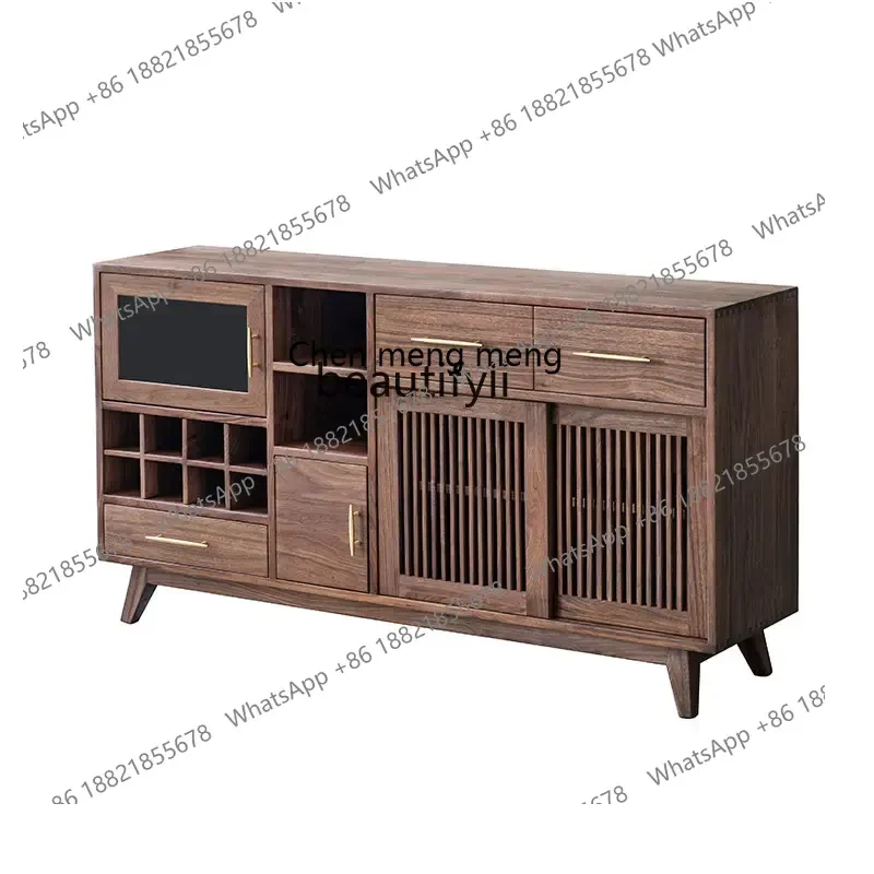 

cc182R11 North America Black Walnut Wood Sideboard Cabinet Nordic Style Solid Wood Tea Cabinet Log Side Cabinet