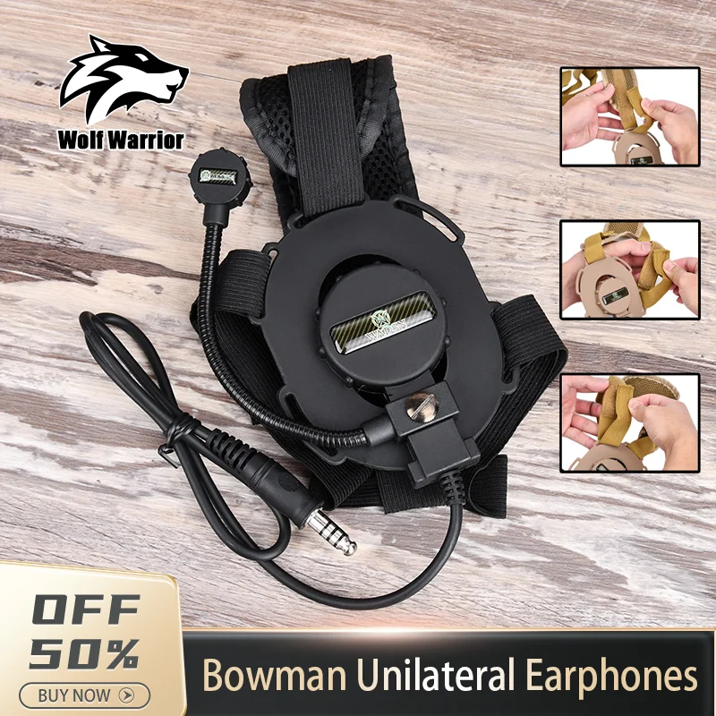 

WADSN Bowman Unilateral Communication Earphones III Microphone Soft Shooting Tactical Headphone Removable Hunting Headsets