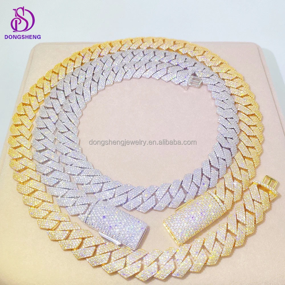 Factory Selling S925 Sterling Silver Jewellery 20mm Pass Diamond Tester Iced Out Hip Hop Vvs1 Moissanite Cuban Chain Necklace