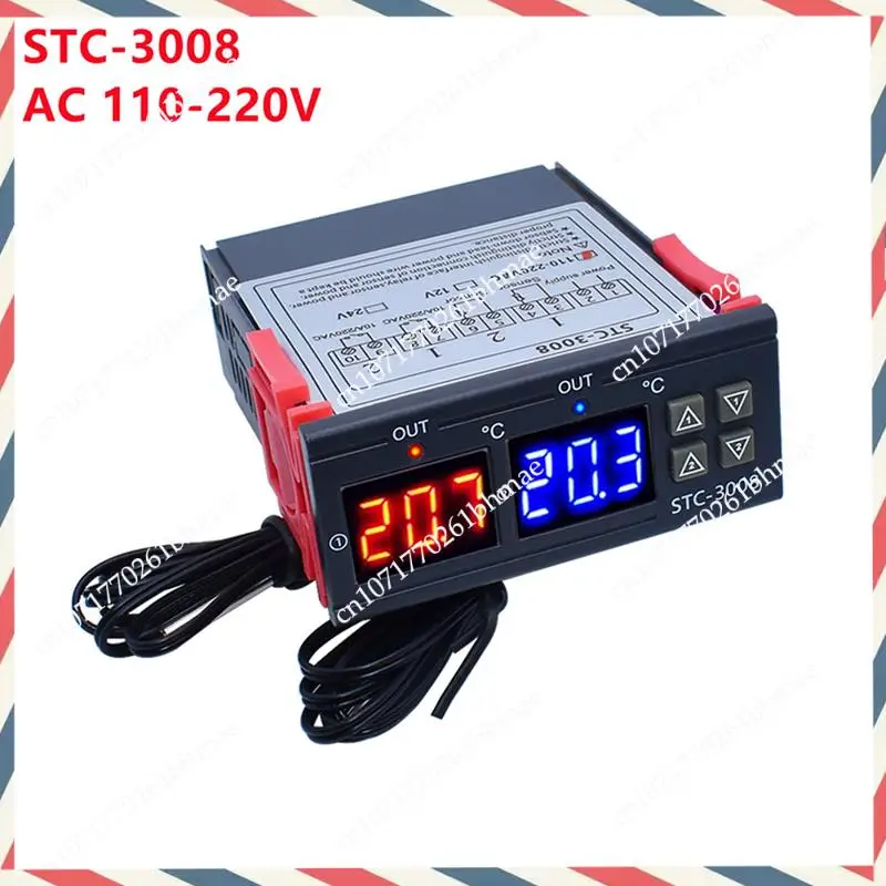 

-A21Z 3X двойной цифровой регулятор температуры STC-3008, два релейных выхода, термостат, нагреватель с регулятором температуры зонда, B