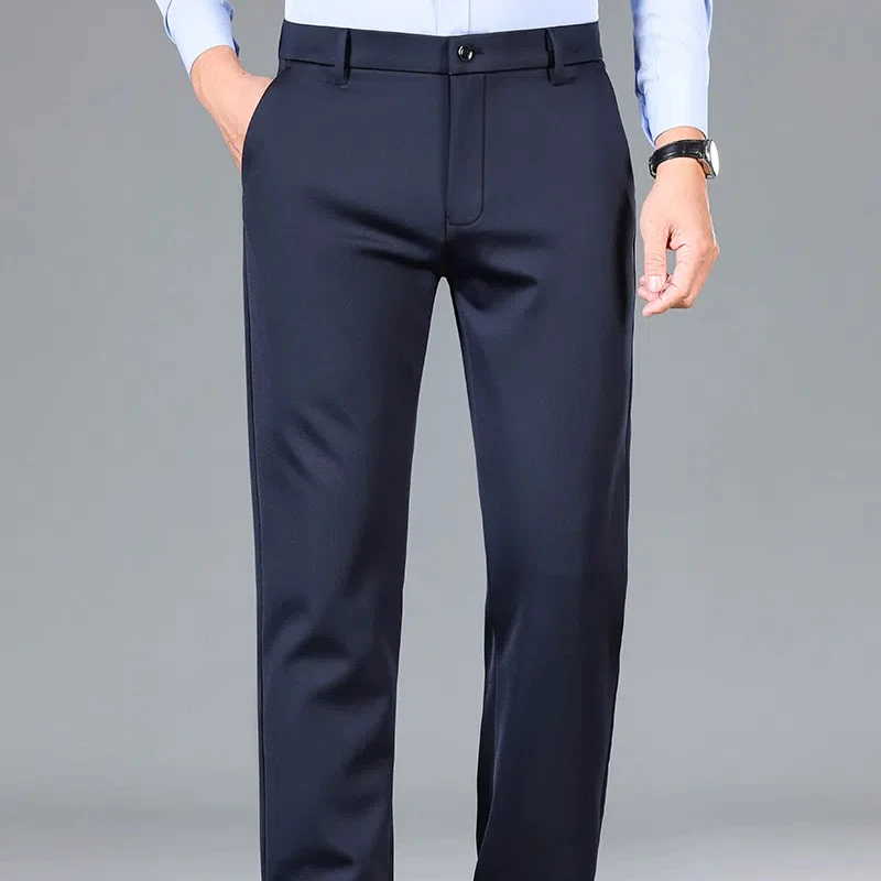 Men's Clothing Solid Color Pockets Button Zipper High Waisted Casual Formal Retro Spring Autumn Trouser Suits Trousers Pants