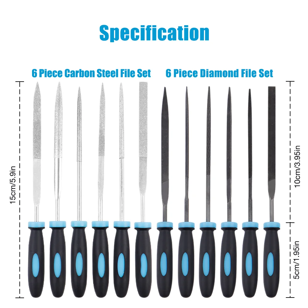 13-Piece Needle File Set, Deburring Tools, With Optional Gloves, Sandpaper, For Sanding, Polishing, with Brush And Carrying Bags
