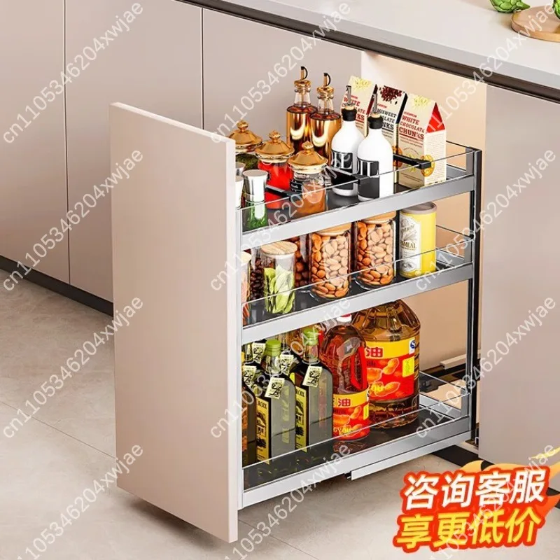 2-Tier Slim Pull-Out Spice Rack Basket Kitchen Cabinet Organizer Soft-Close Damping