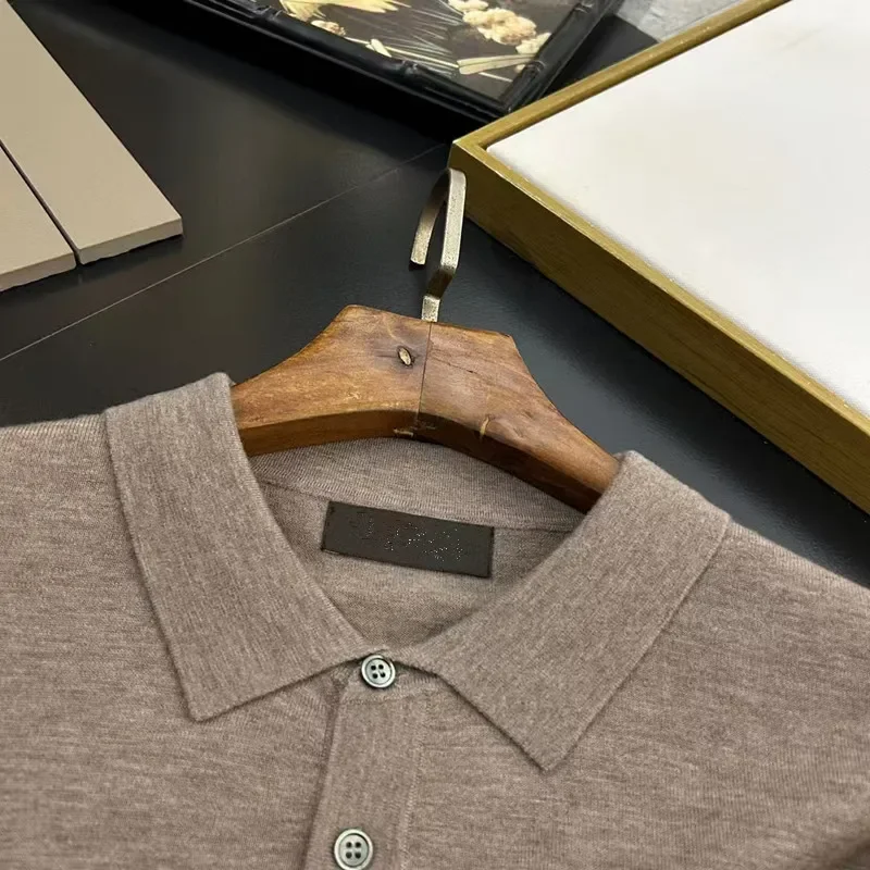 

LP 25aw Italian lapel neck long sleeve casual simple wool mixed cotton polo shirt