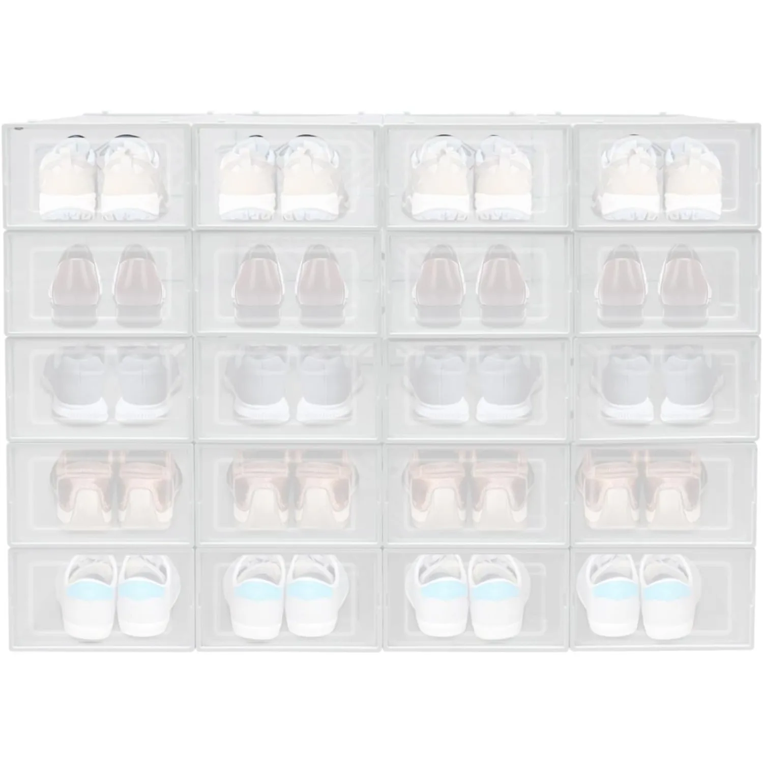 

Штабелируемые коробки для обуви, 20-компонентные органайзеры для обуви, ящик для хранения обуви для гостиных, спален, гардеробов и офисов (белый)