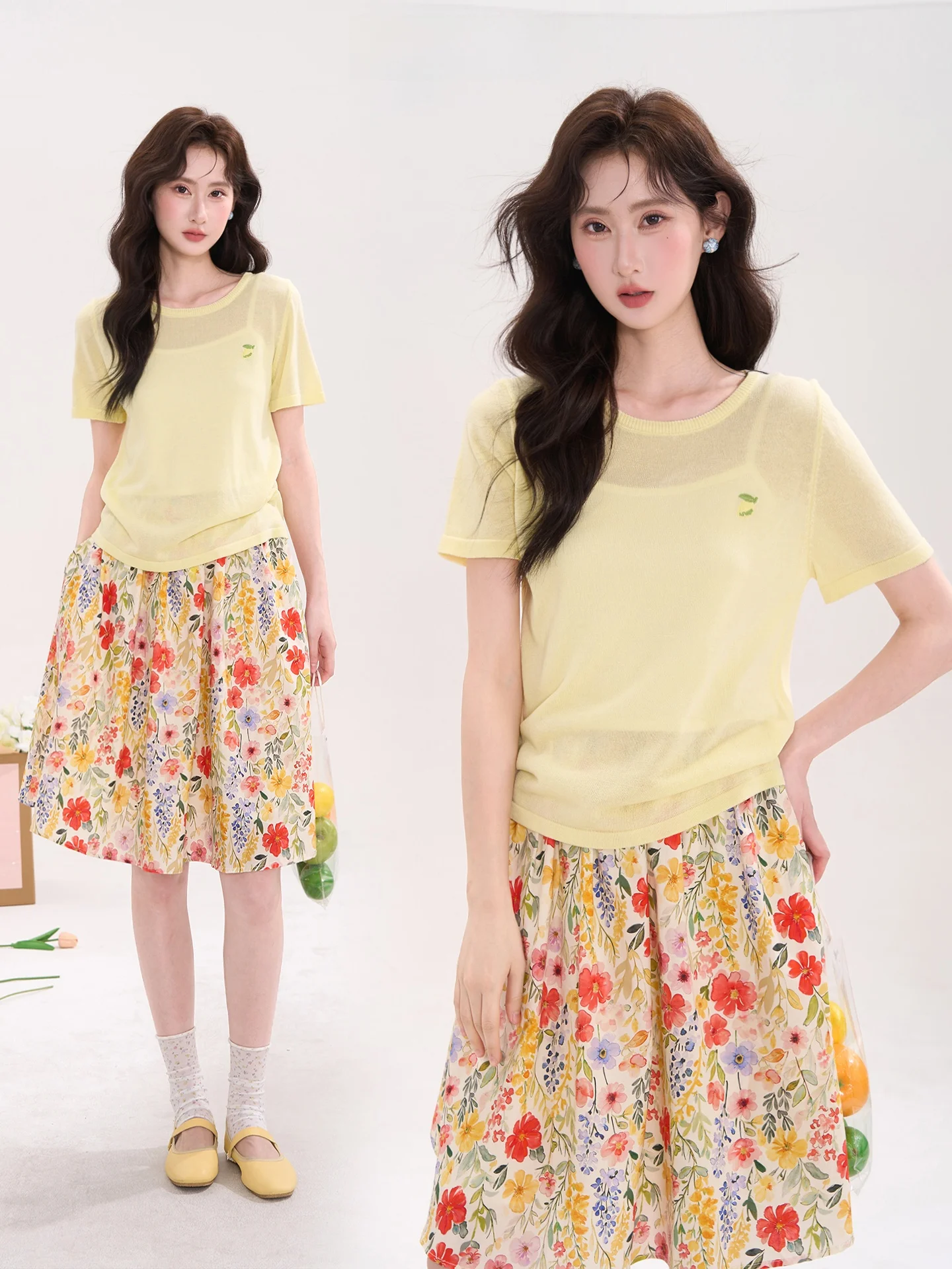 

Женский вязаный топ Heme Flower Field Window Yangzhi Ganlu из льна и ледяного шелка с вышивкой, с круглым вырезом, короткий рукав, Mango Knitwear