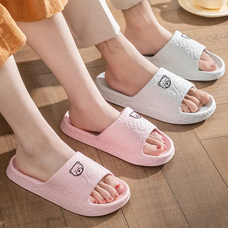 Fashion Summer Couple Non-slip Flat Slides Lithe Thin Cartoon Relief Sandals Men Women Slippers Ladies' Home Indoor Flip Flops