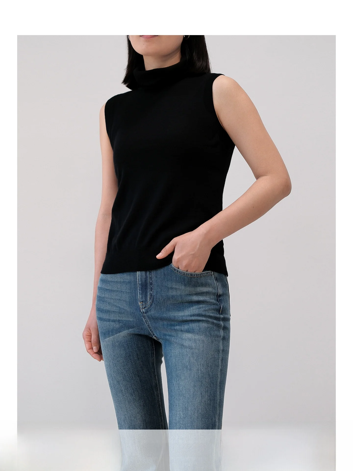 

Super Thin High Collar Women's Wool Vest Beau Merino Fine Spun Wool Base Layer Sl Spring Autumn Commute Sle Pure Color