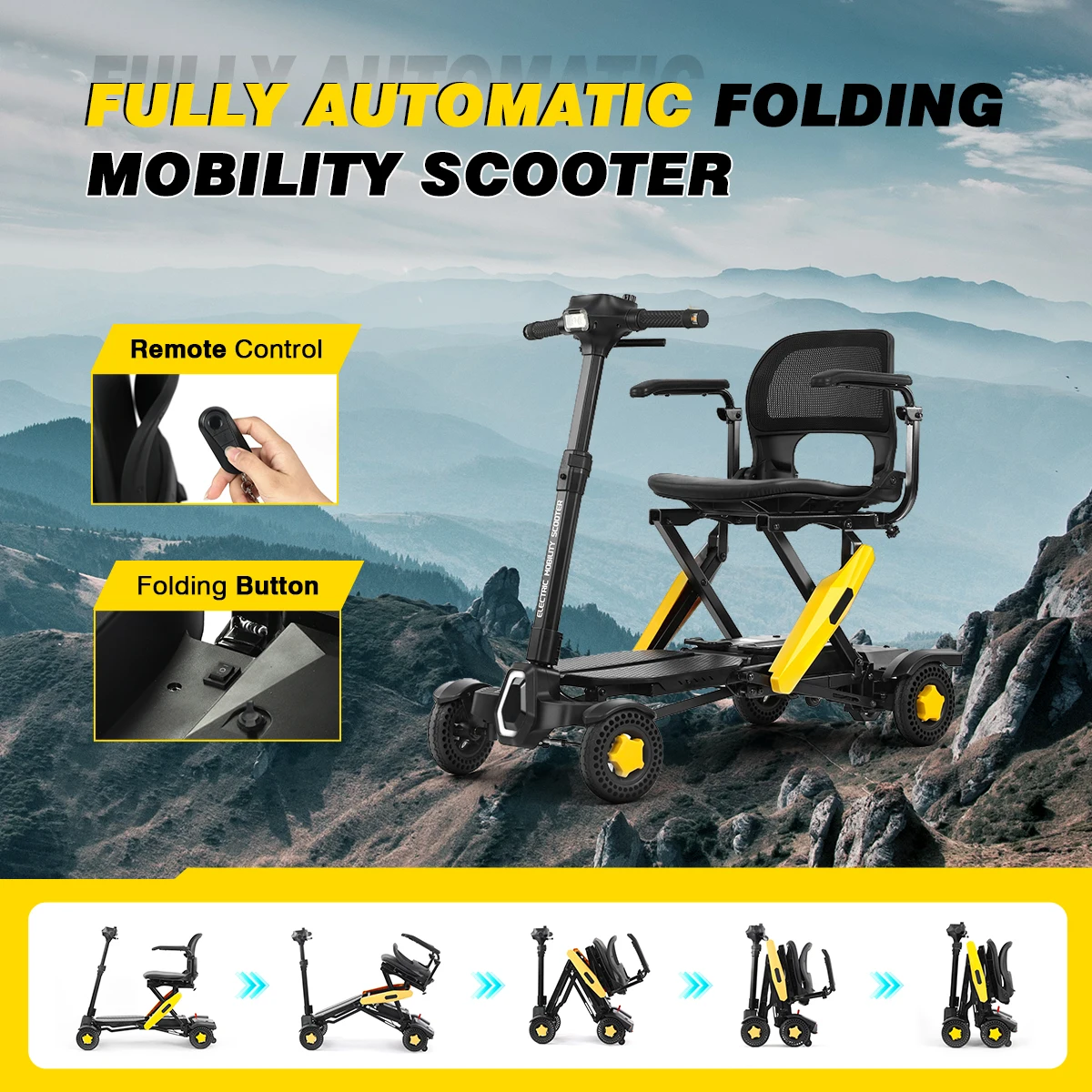 

Wholesale Outdoors Lightweight All Terrain 250W Brushless Fully Automatic Folding Electric Mobility Scooters Elderly For Adults