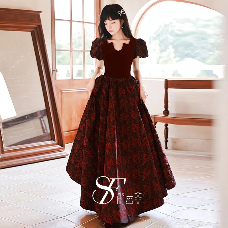 

Ele Long Red Evening Gown for Engagement Par Wedding Reception Beautiful Princ Sle Dr in Autumn Winter Season