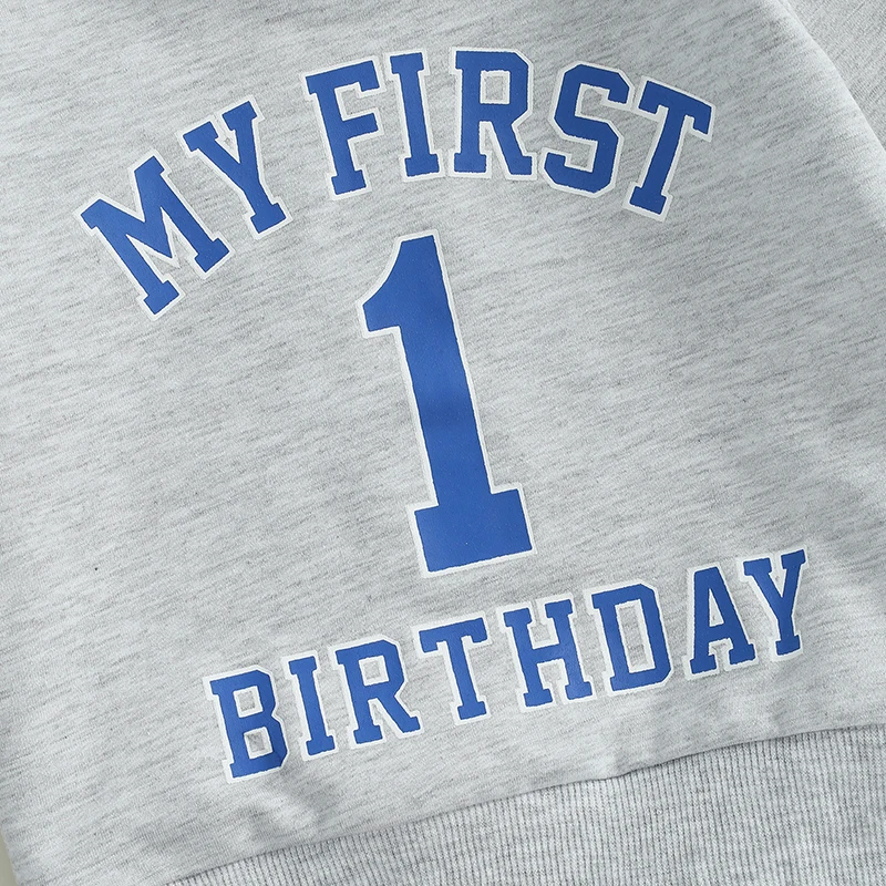 Tenues d'anniversaire pour bébé garçon, sweat-shirt à manches longues, imprimé de lettres, ensemble de pantalons en denim, vêtements pour un an