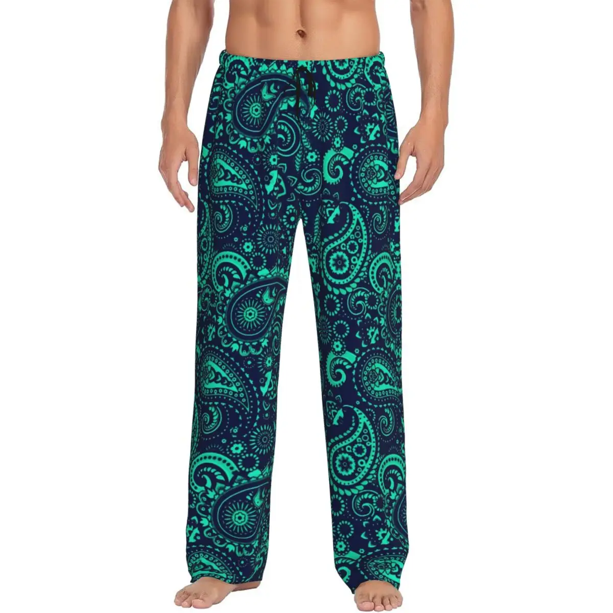 

Custom Print Men Paisley Pajama Pants Floral Pattern Sleepwear Sleep Lounge Bottoms with Pockets