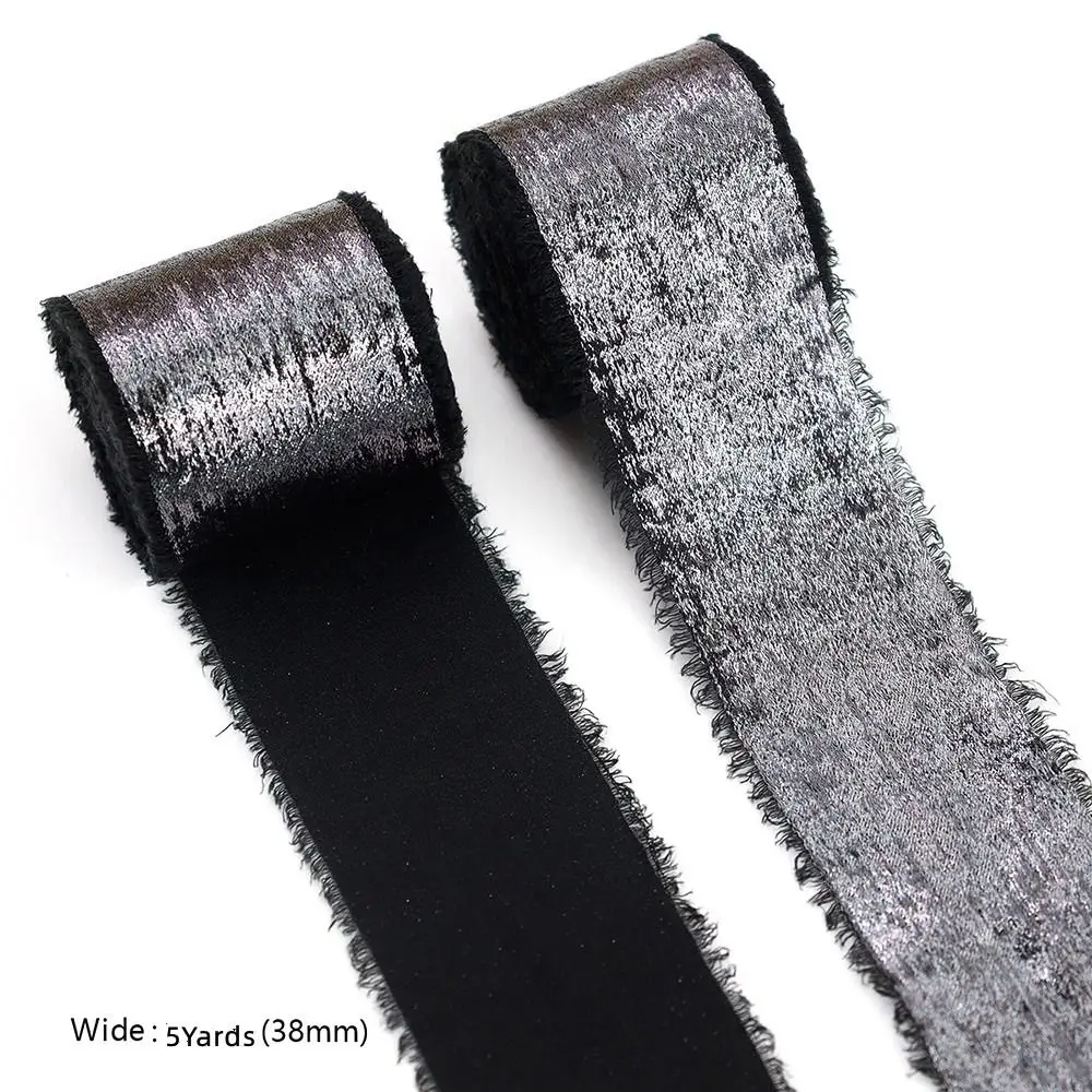 Fashion 5 Yards Silk Ribbon Hairclip Bows 3.8cm Wide DIY Sewing Crafts Solid Color Handmade Fringe Silk Ribbon Gift Wrapping