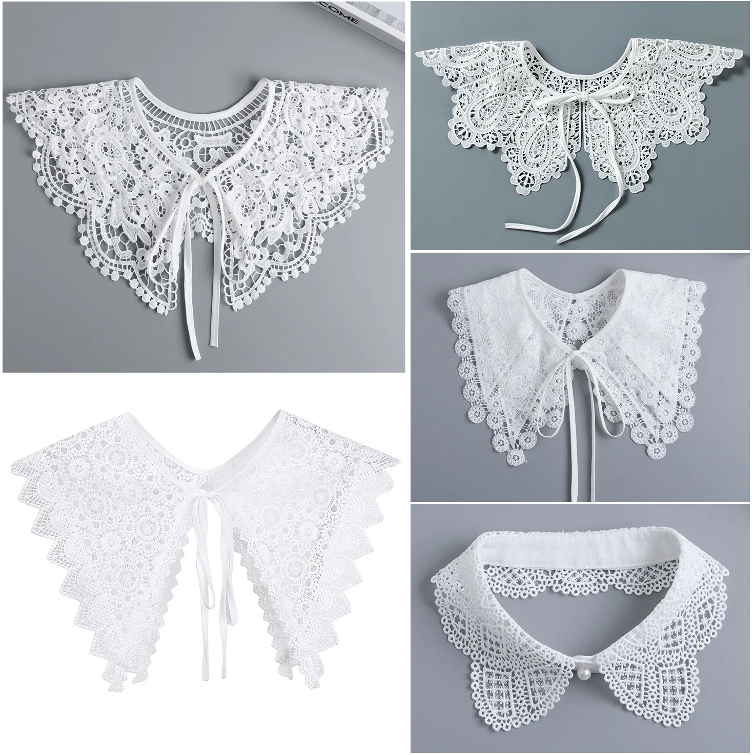 

Женские кружевные воротники со съемной завязкой спереди, белый воротник, зимний свитер 2021, аксессуары, съемная рубашка с искусственным вырезом, полярная полурубашка