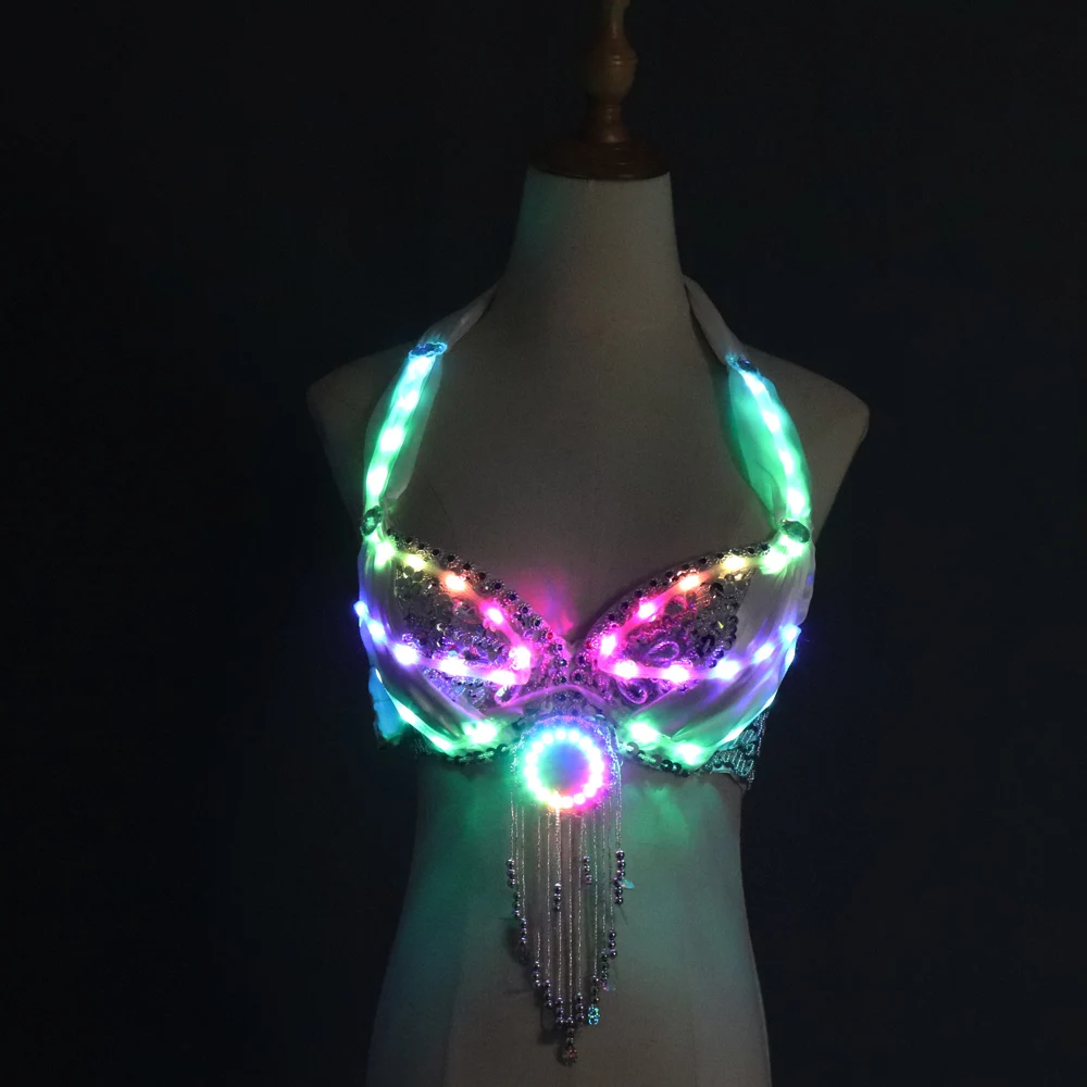 LED lights Bling Bling Mermaid Belly Dance Costume Set Women Belly Dance Bra Skirts Professional Outfit