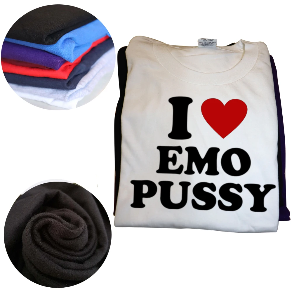 مضحك أنا أحب EMO كس تي شيرت الأحمر القلب الجرافيك القطن الشارع الشهير قصيرة الأكمام القط عاشق الحيوانات الأليفة الهدايا تي شيرت ملابس رجالي