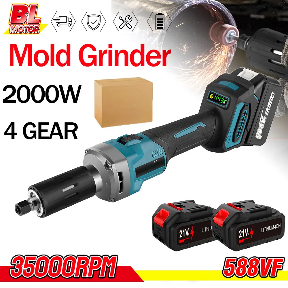 35000RPM Brushless Electric Die Grinder 4 Gear Adjust 2000W Cordless Angle Variable Speed Rotary Tools For Makita 18V Battery