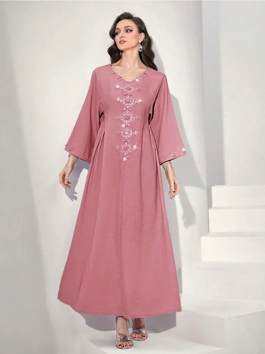 

Eid Arab Muslim Party Dress for Women Abaya Diamond Jalabiya Long Dresses Morocco Kaftan Vestidos Dubai Ramadan Gown Robe 2024